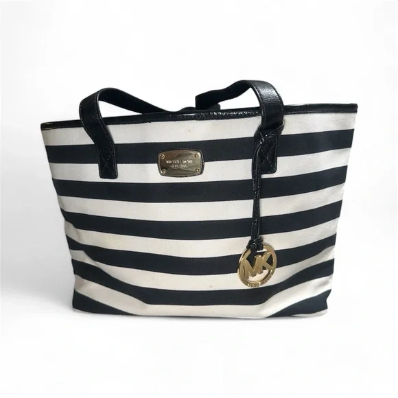 Michael Kors Striped Black and White Tote - Picture 1 of 5